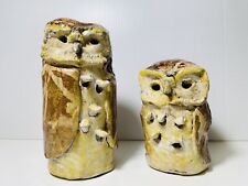 Pair of Vintage Barred Owl Tea Light Studio Art Pottery Signed Bunny 7” & 5” picture