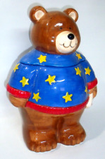 Coco Dowley Patriotic Teddy Bear Ceramic Cookie Jar in Original Box, New picture