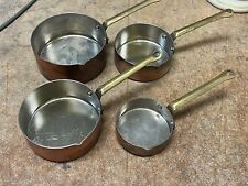 Vintage Copper Brass Measuring Cups 4PC Set Spouted Nesting Handled picture