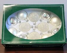 NEW Vintage 12pc Glass Ball Christmas Ornaments White Glitter Frost picture