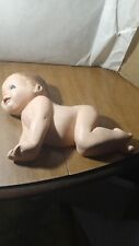 Vintage Chalkware Crawling Baby Hand Painted Blue Eye's 6 3/4
