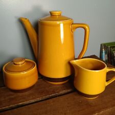 Vintage Aurora Firestone Teapot, Creamer, Sugar Bowl Set, Harvest Gold & Brown picture
