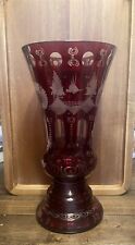 Lobmyer 1920's Ruby Red Cut Etched Glass Vase Large Heavy 11-3/4