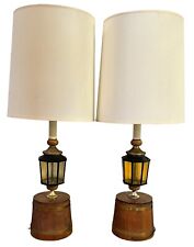 RARE Pair of Vintage 1960s Wood & Amber Color Glass Lamps - Carriage House picture