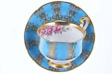 Vintage Paragon Teacup and saucer pink rose blue and gold accents Reg Johnson picture