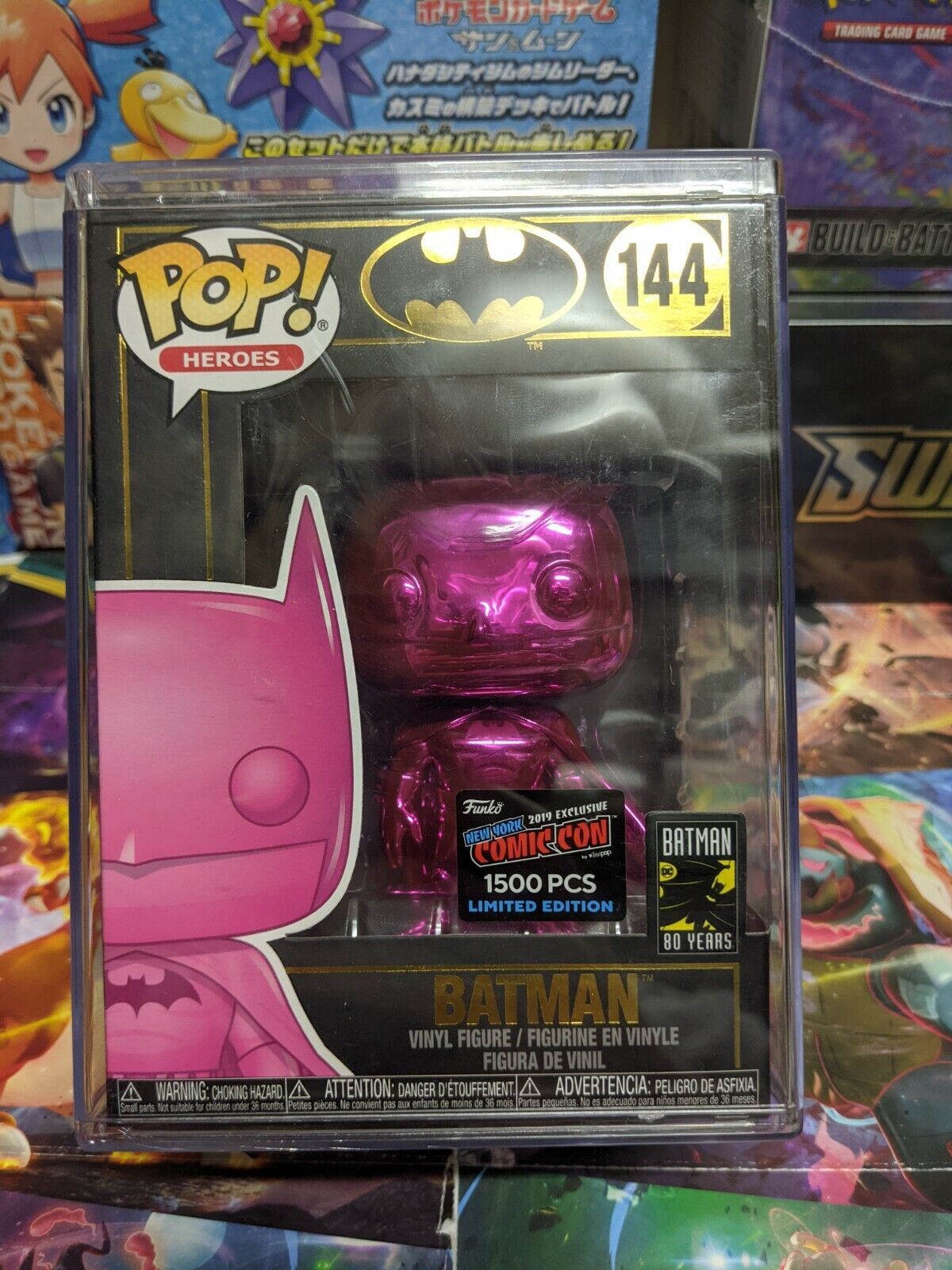Funko Pop 2019 NYCC Pink Chrome Batman #144 LE 1500 PCS MINT w Hard Protector