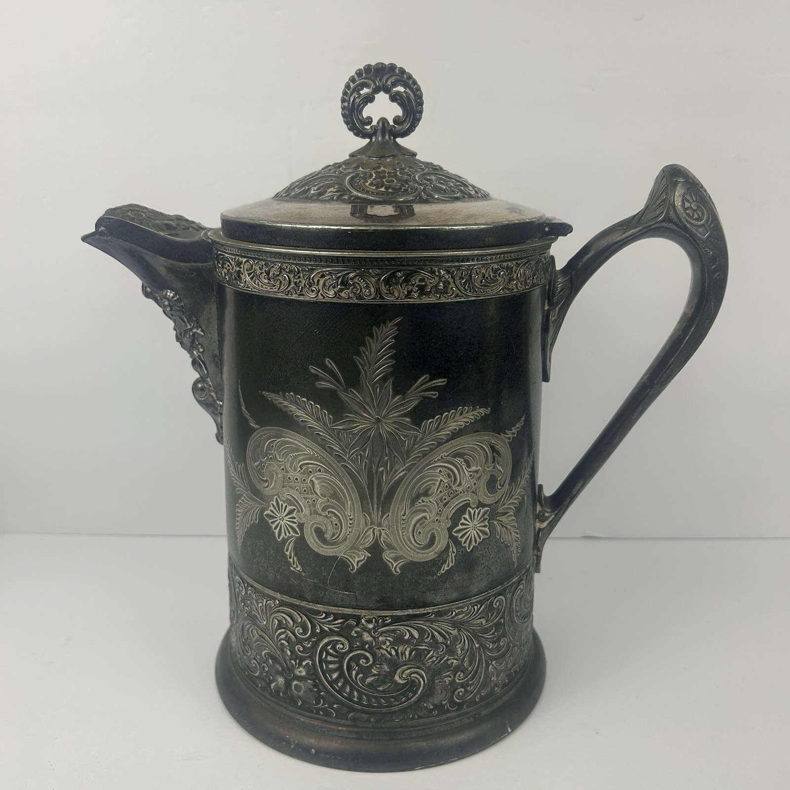 Victorian C. Webster & Sons Quadruple Plate Ice Water Pitcher Monogram “M”