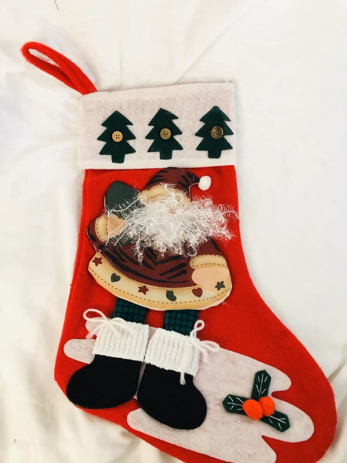 Handmade applique Santa Design Christmas Holiday Stocking 