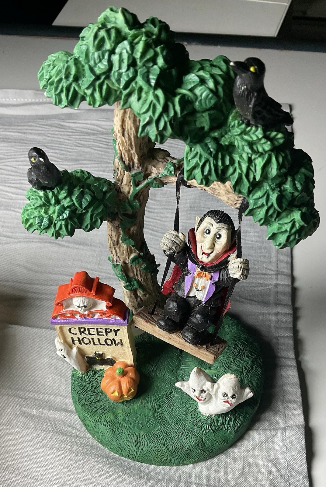 Vampire on a Swing  Resin Haunted Tree Ghost Pumpkins Crows Halloween Decor