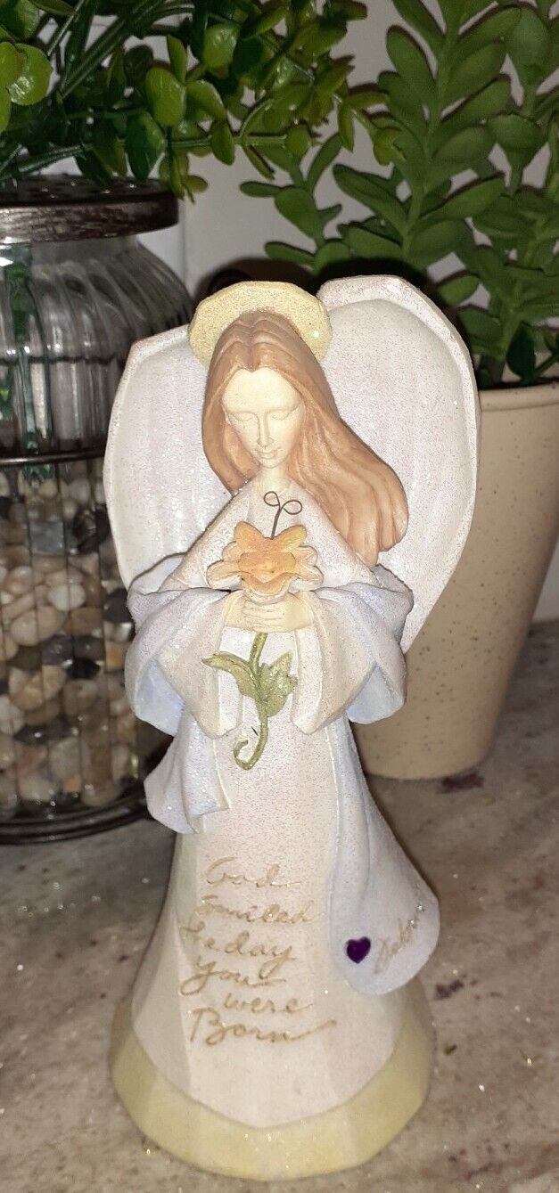Enesco Foundations Angel Figurine God Smiled… February Karen Hahn EUC