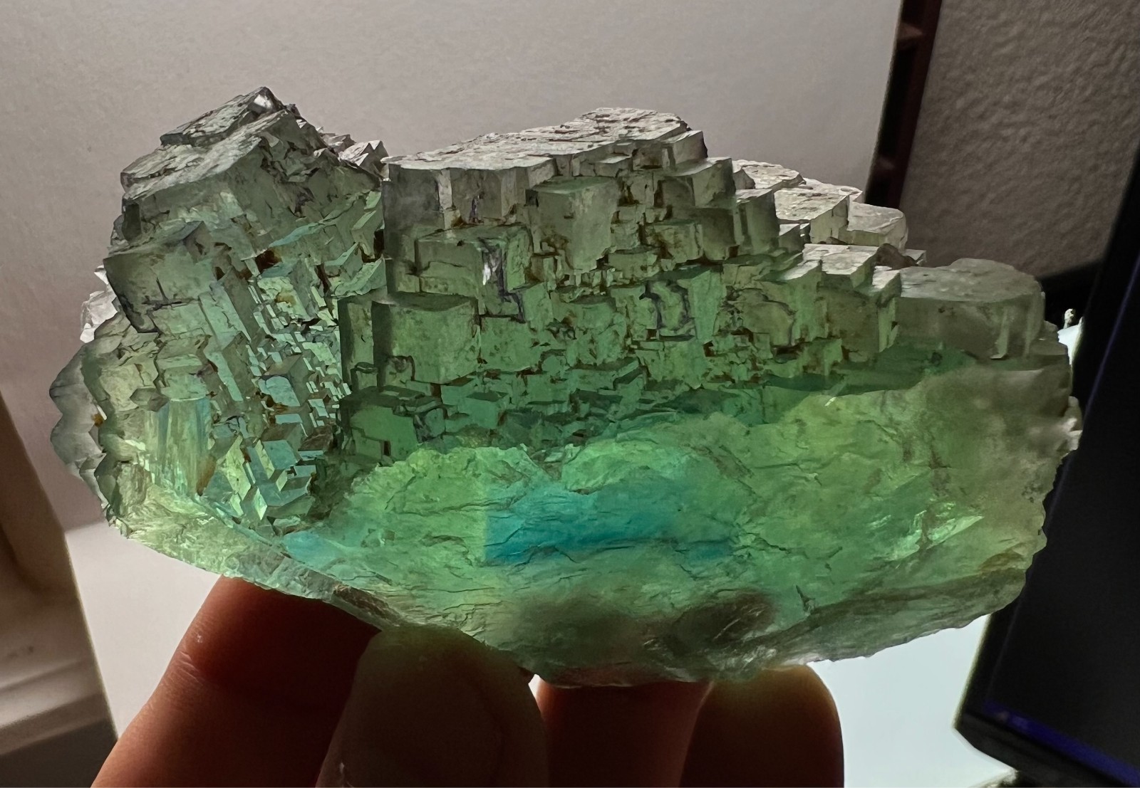 Green w/ Blue Stepped Fluorite Crystal Specimen - 248g - Uis, Erongo, Namibia