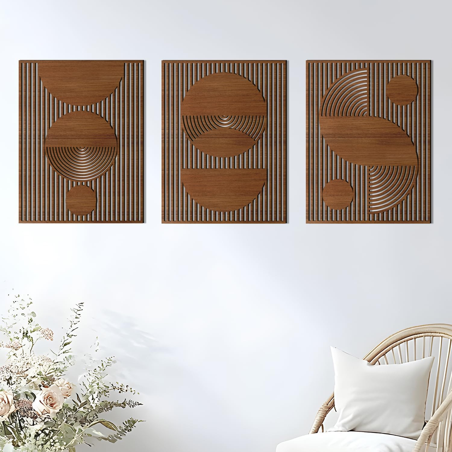 Abstract Wood Wall Art, Mid Century Modern Geometric Wooden Panels Set |