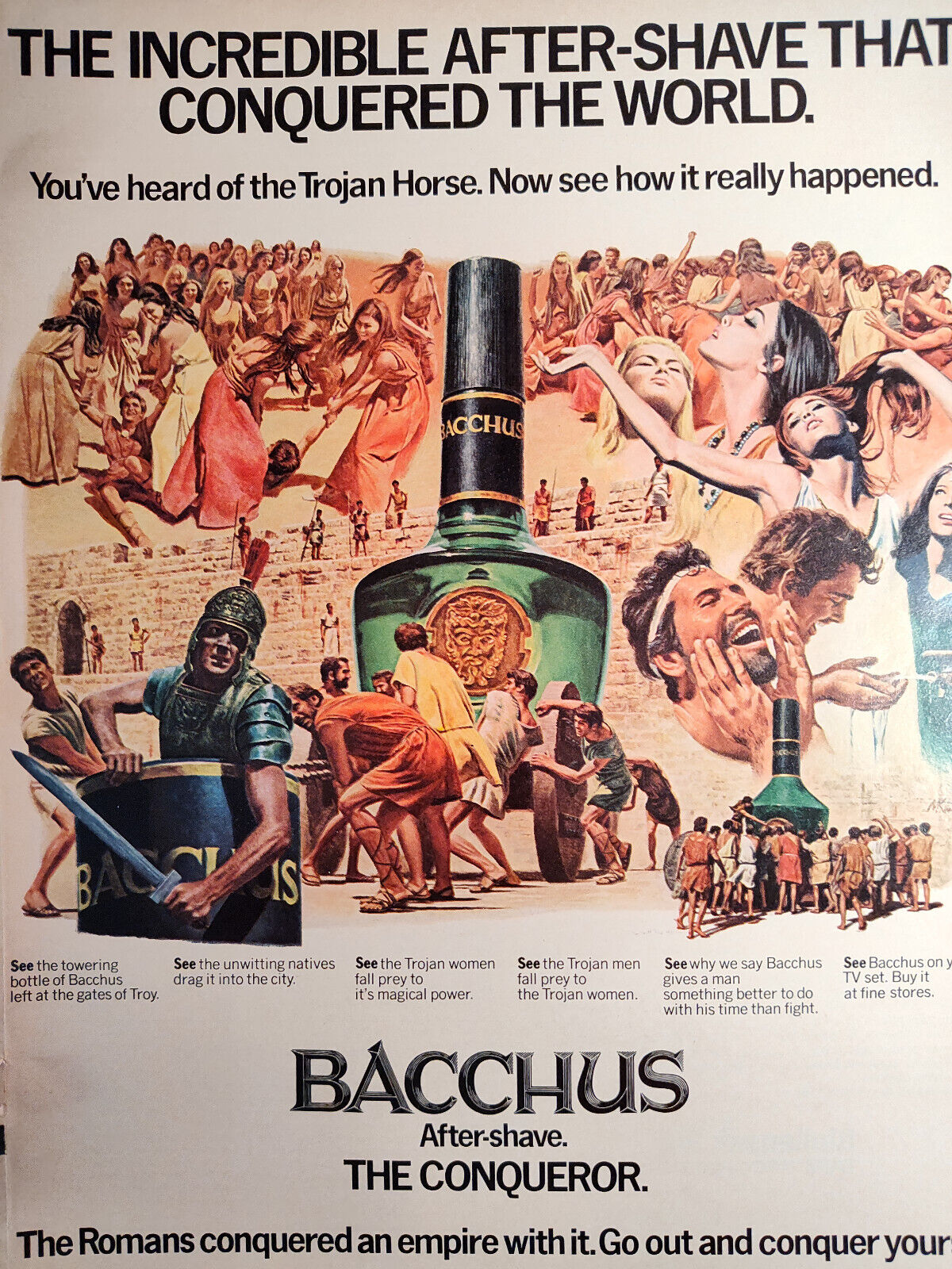 1970 Esquire Original Art Ad Advertisement BACCHUS After Shave. The Conqueror