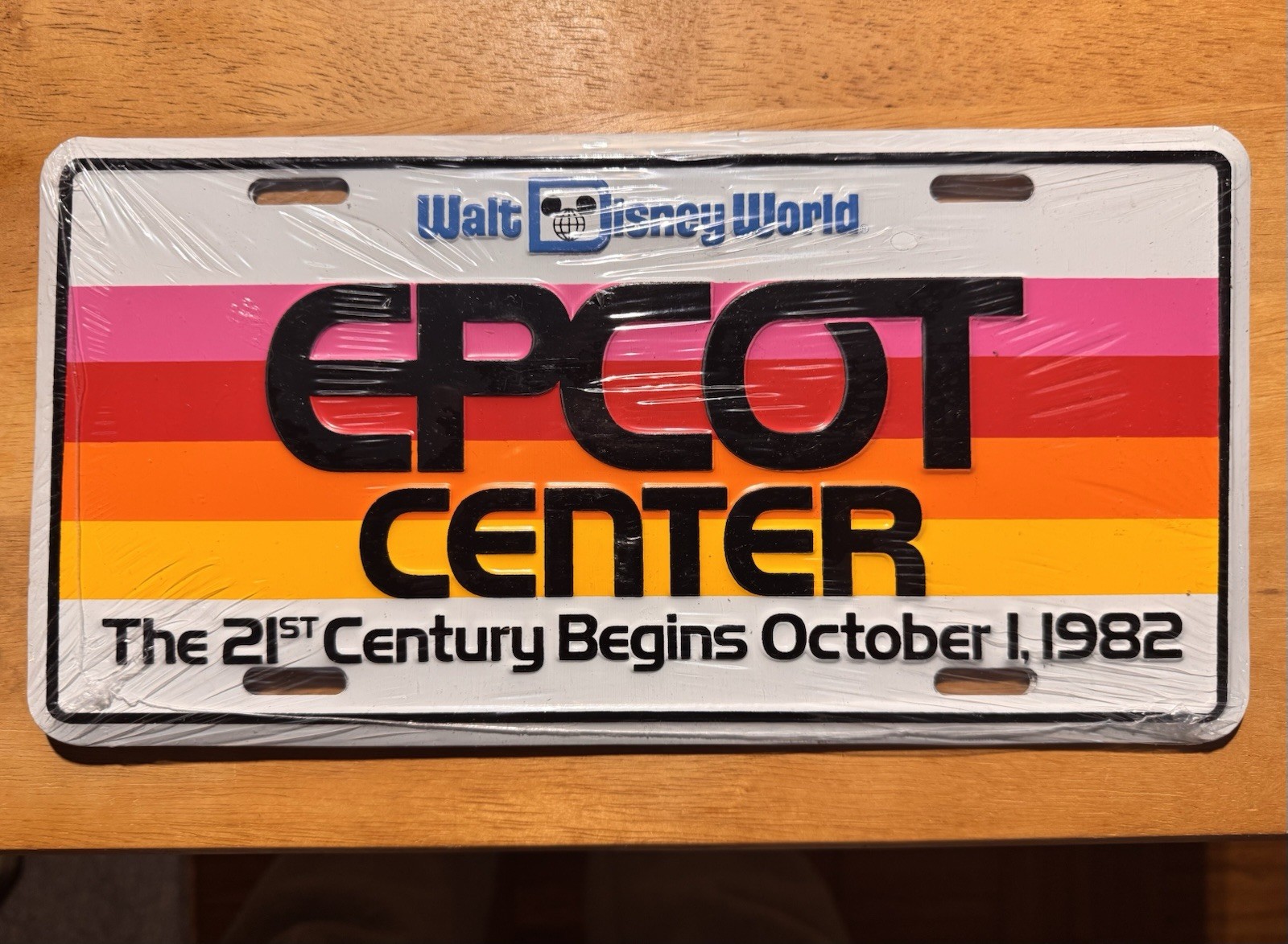 Vtg 1980s Epcot Center License Plate Vanity Sign Walt Disney World + Sticker & P
