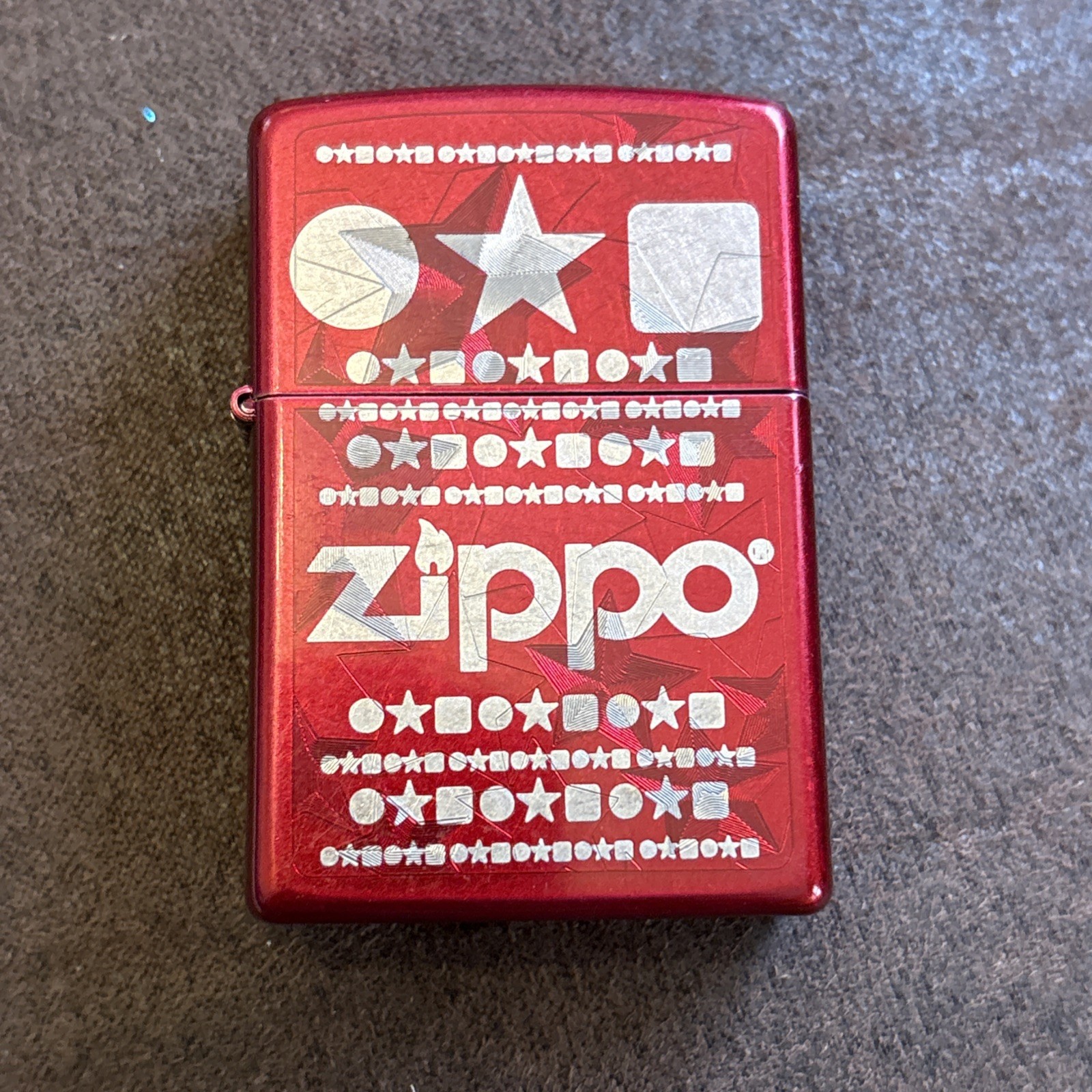 Vintage 2012 Geometric Design Candy Apple Red Zippo Lighter