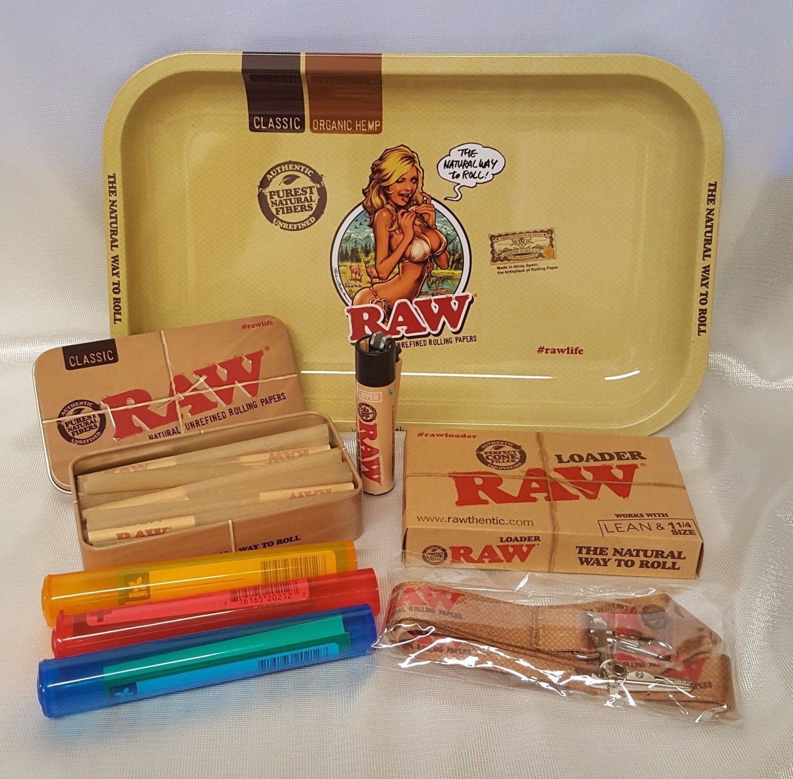 RAW GIRL TRAY LG 13x11 (1 1/4 LEAN CONES) BUNDLE RAW LOADER TIN 20 CONES BANDANA