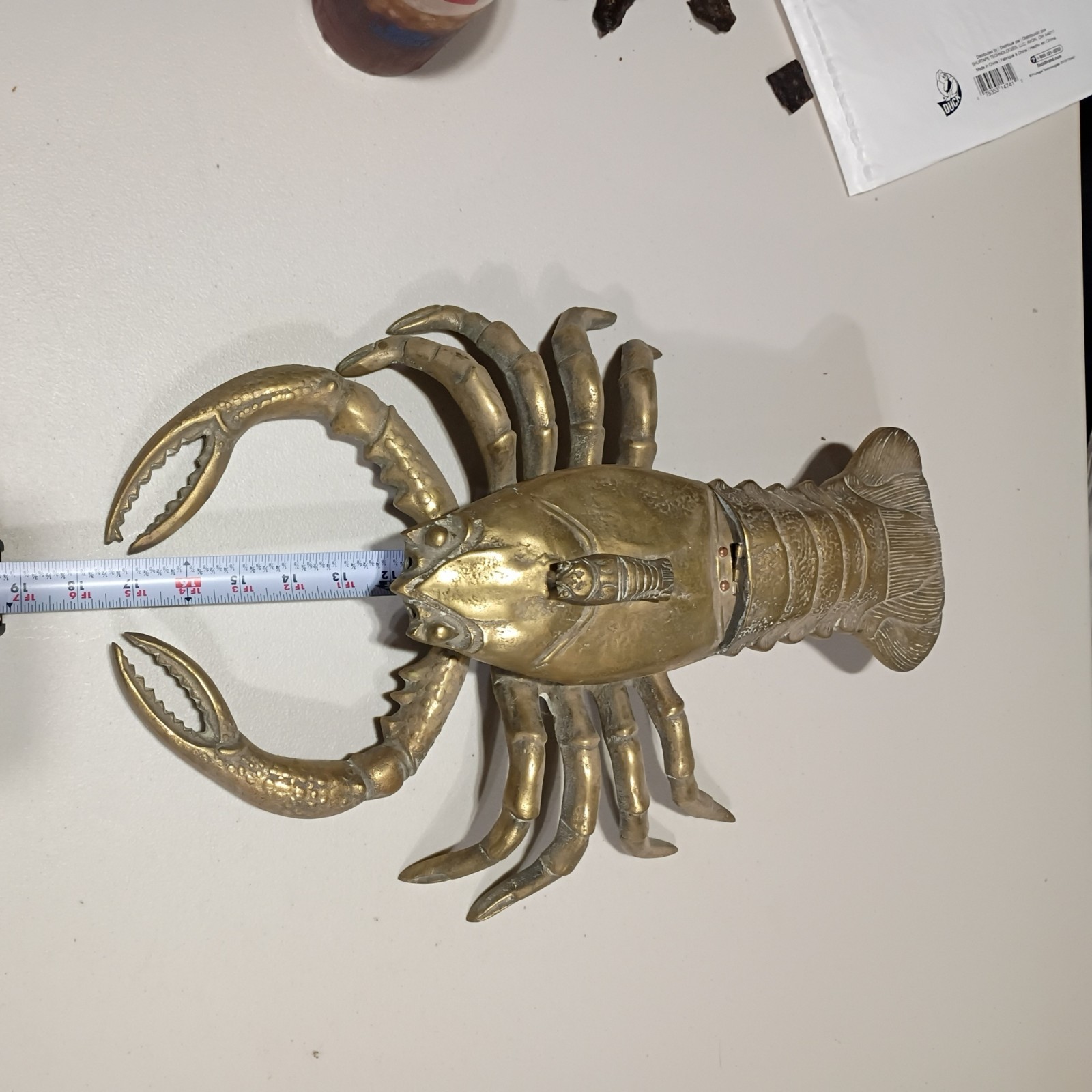 RARE Huge Antique Brass Lobster with Removable Lid - Detailed and Unique