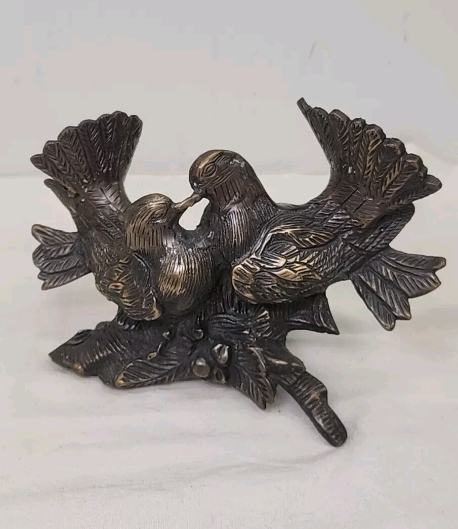 Vtg Cast Metal Bronzed Birds Dove Pigeon Figures Kissing Love Birds Turtle Doves Vtg Cast Metal Bronzed Birds Dove Pigeon Figures Kissing Love Birds Turtle Doves