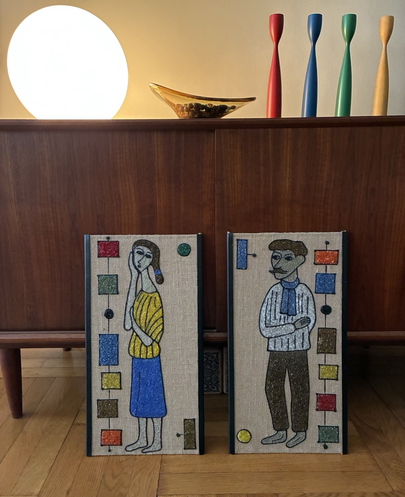 MCM Mid-Century Modern Gravel Art: Italy, Set of Two (2)