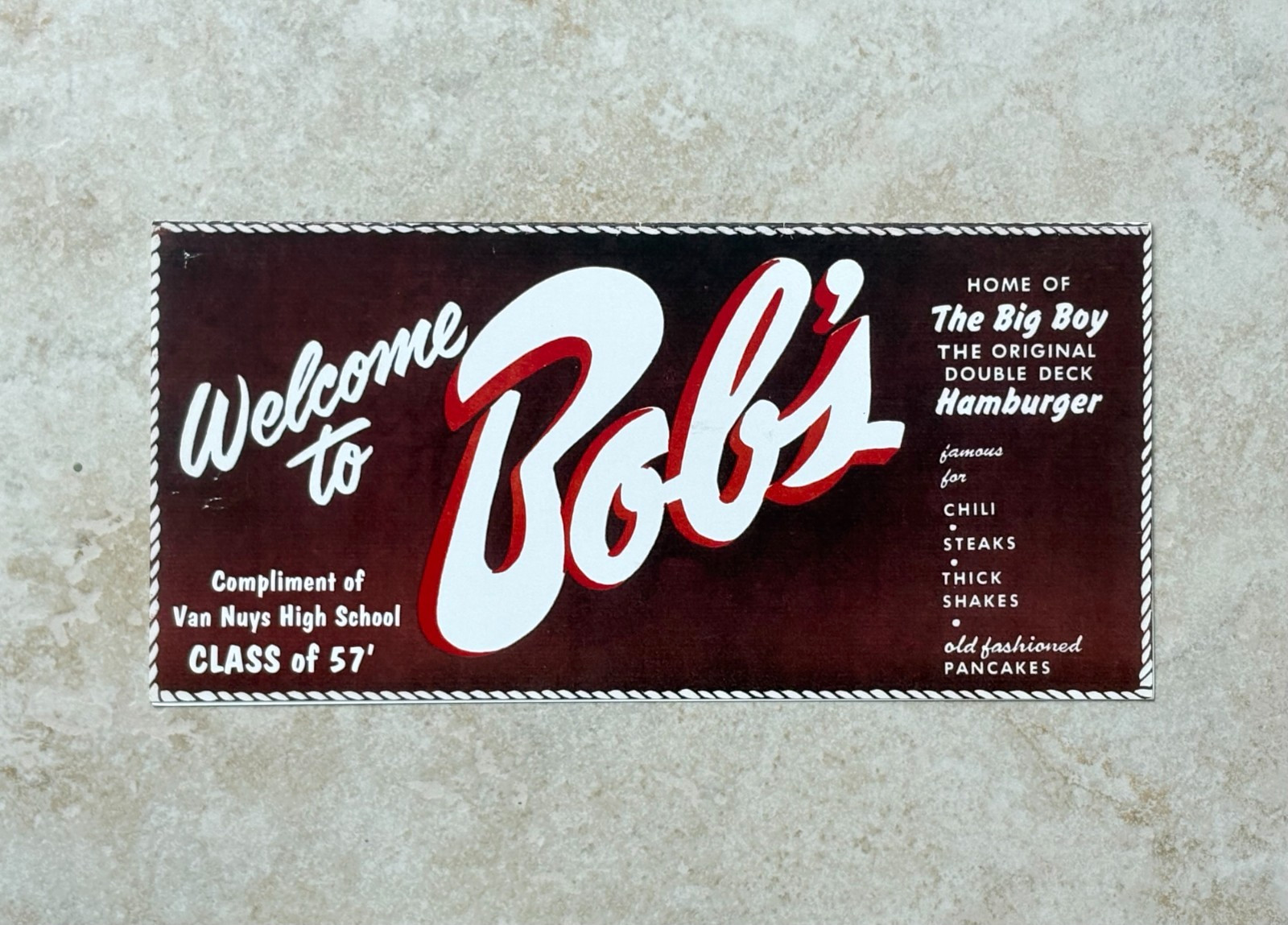 Vintage 1950s Bob\'s Big Boy Menu Van Nuys High School Class of \'57 Variation