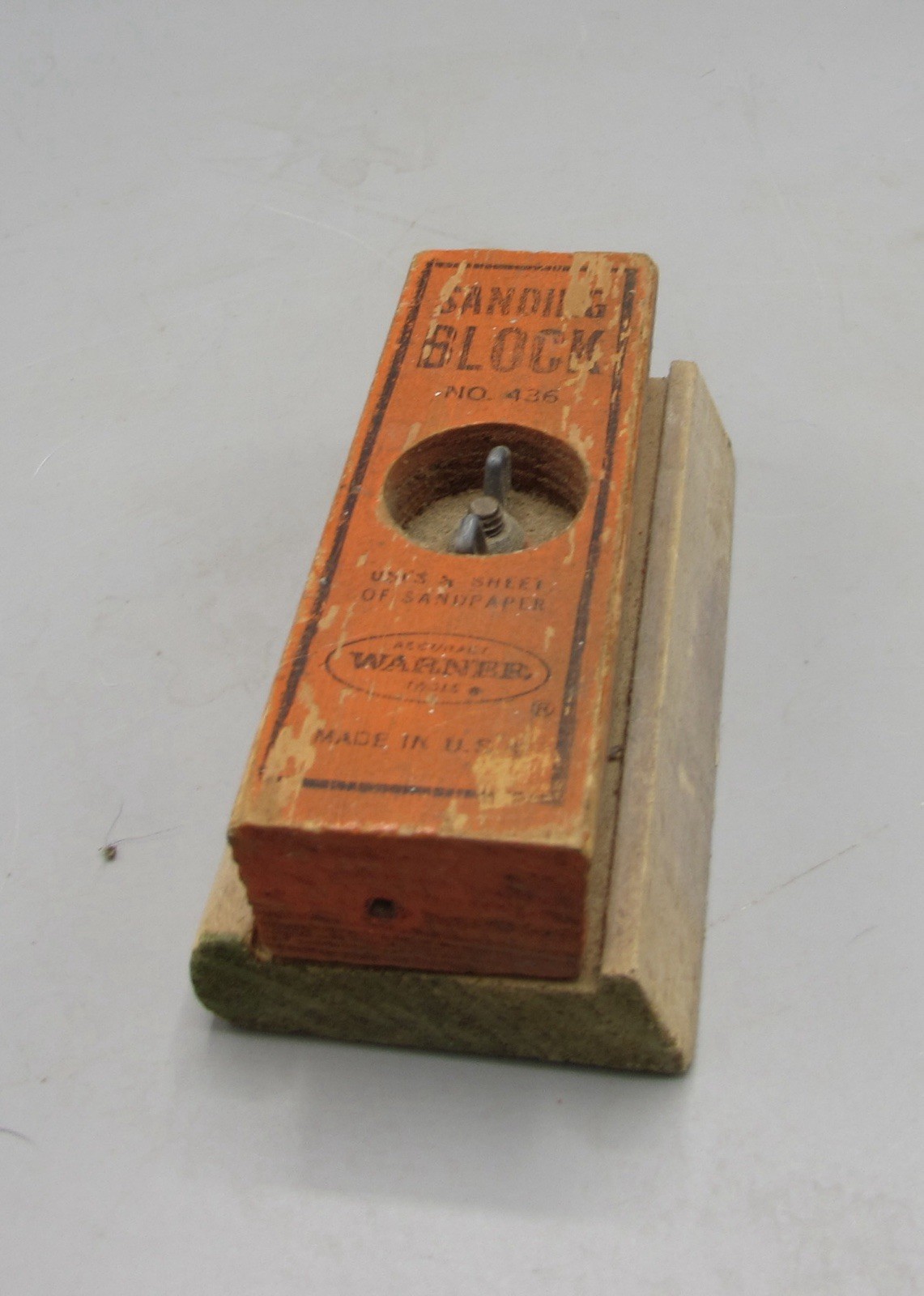Vintage Warner No. 436 Sanding Block Wood Hand Sander Wing Nut Lock USA Tool