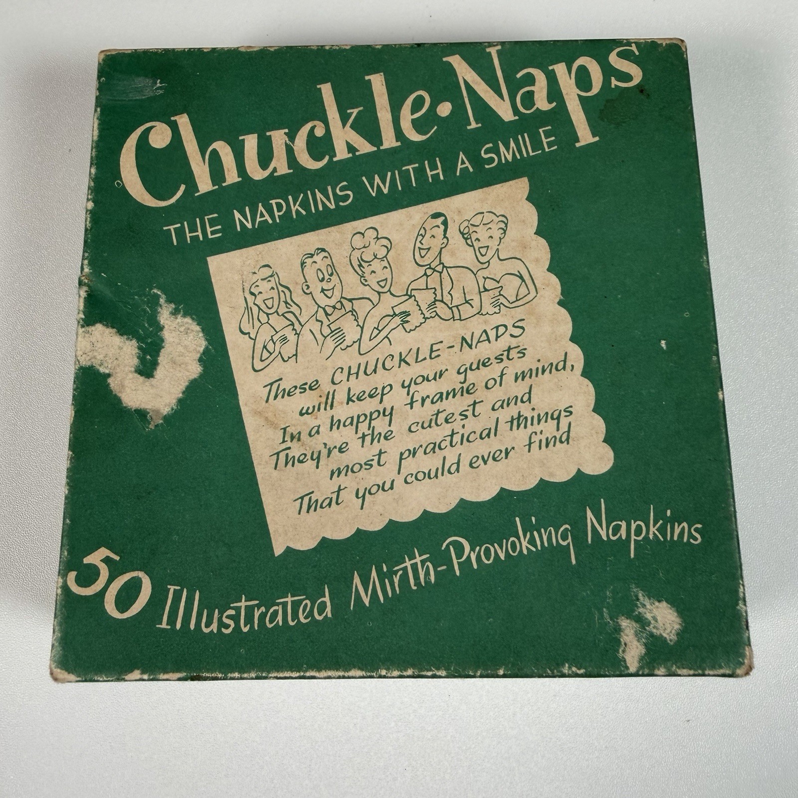 Vintage 1950s Chuckle-Naps Novelty Cocktail Napkins Box Mid Century Humor