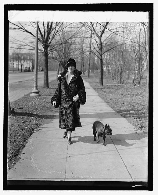 Photo:Mrs. Mary Roberts Rinehart Walking with Dog, 1927