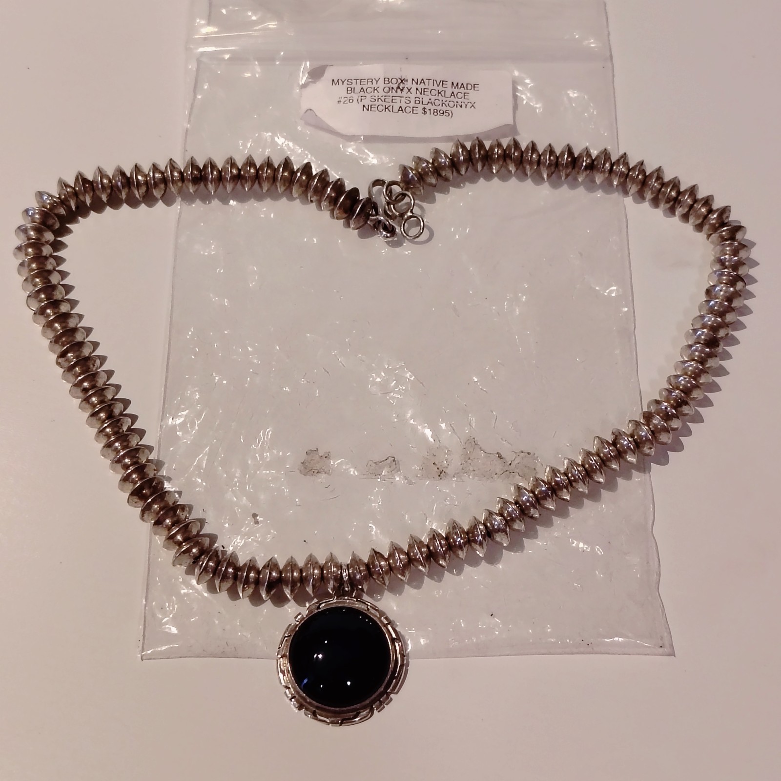  Navajo Sterling Silver and Black Onyx Pendant  Sterling Silver Sauser Necklace