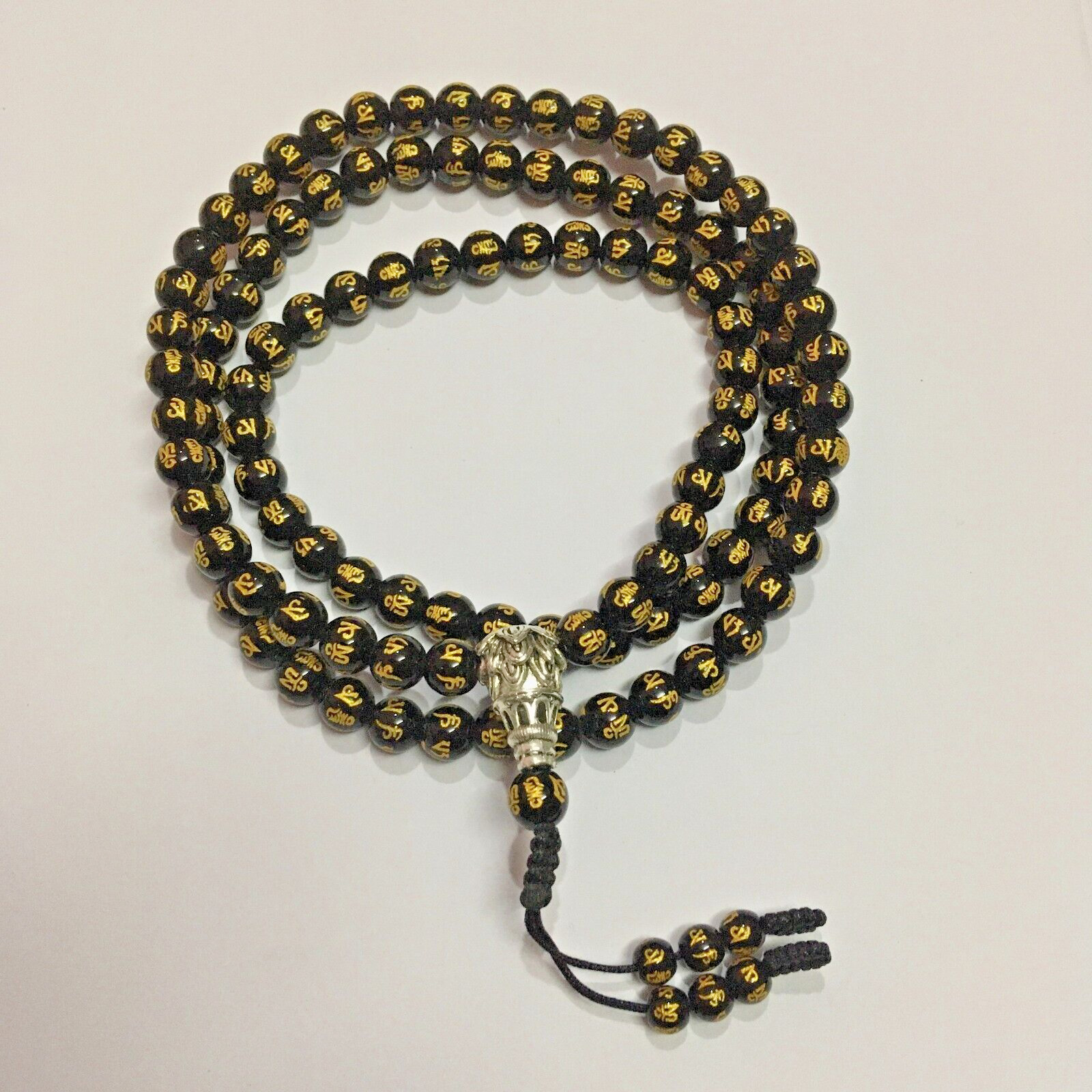 Om Mani Padme Hum Engraved Tibetan Buddhist Prayer Beads 108 Mala Necklace 8 MM