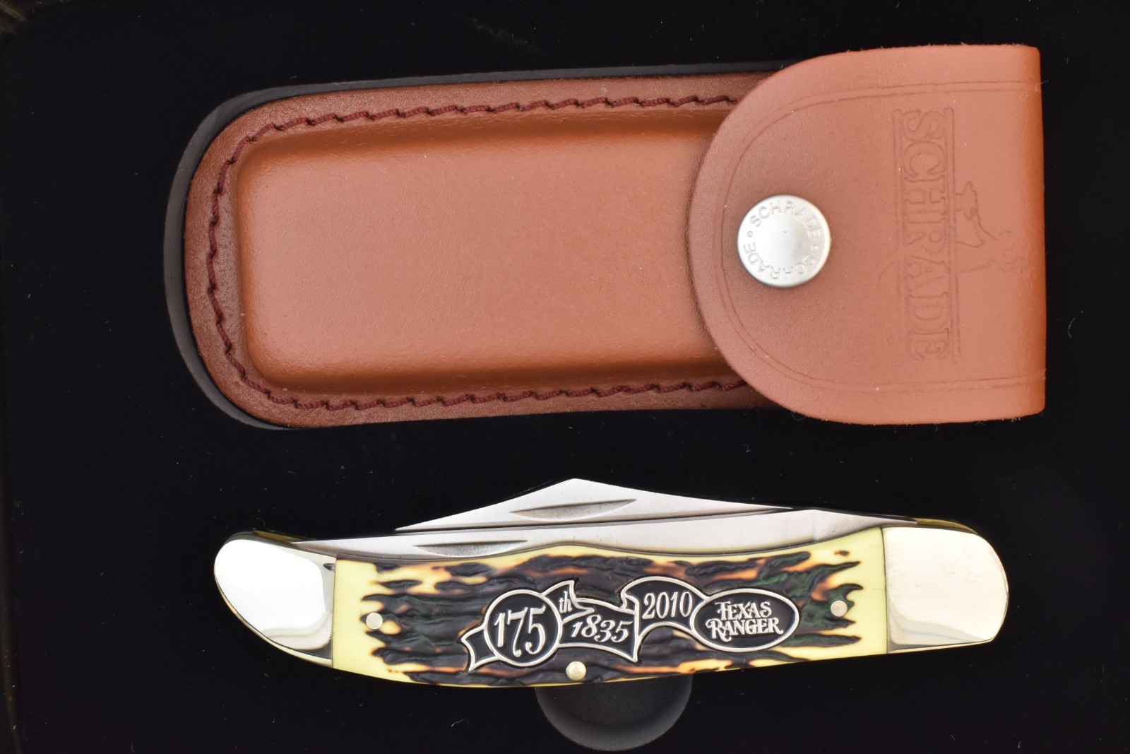SCHRADE UNCLE HENRY 1835-2010 TEXAS RANGERS STAGLON DELRIN FOLDING HUNTER KNIFE
