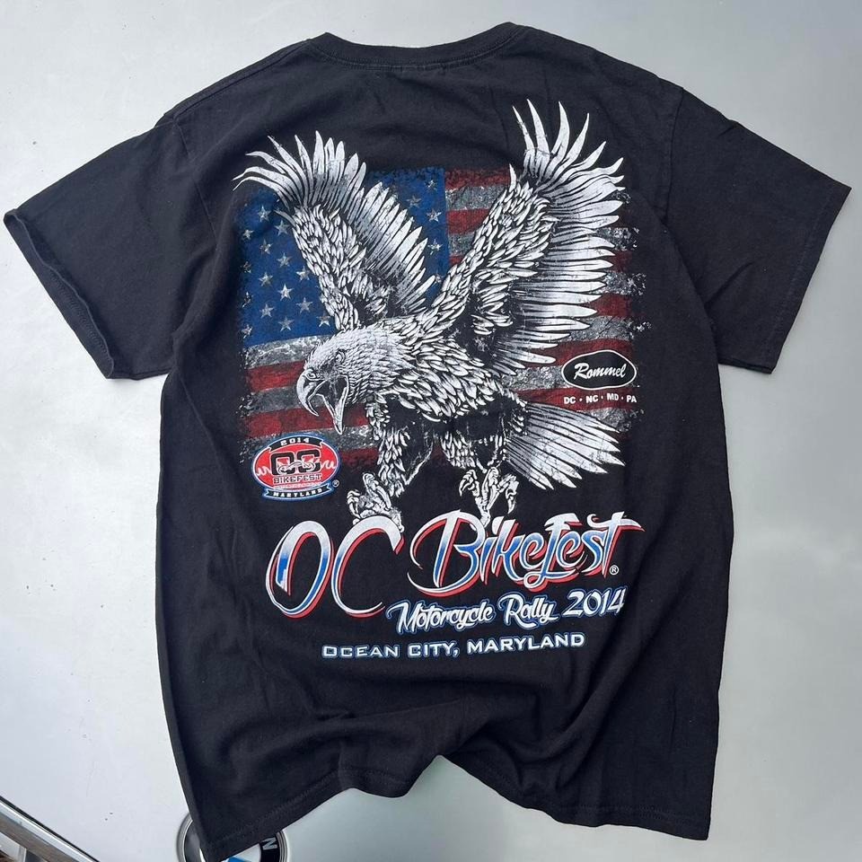 Black and red Harley Davidson style USA MERICA Bald eagle biker t-shirt