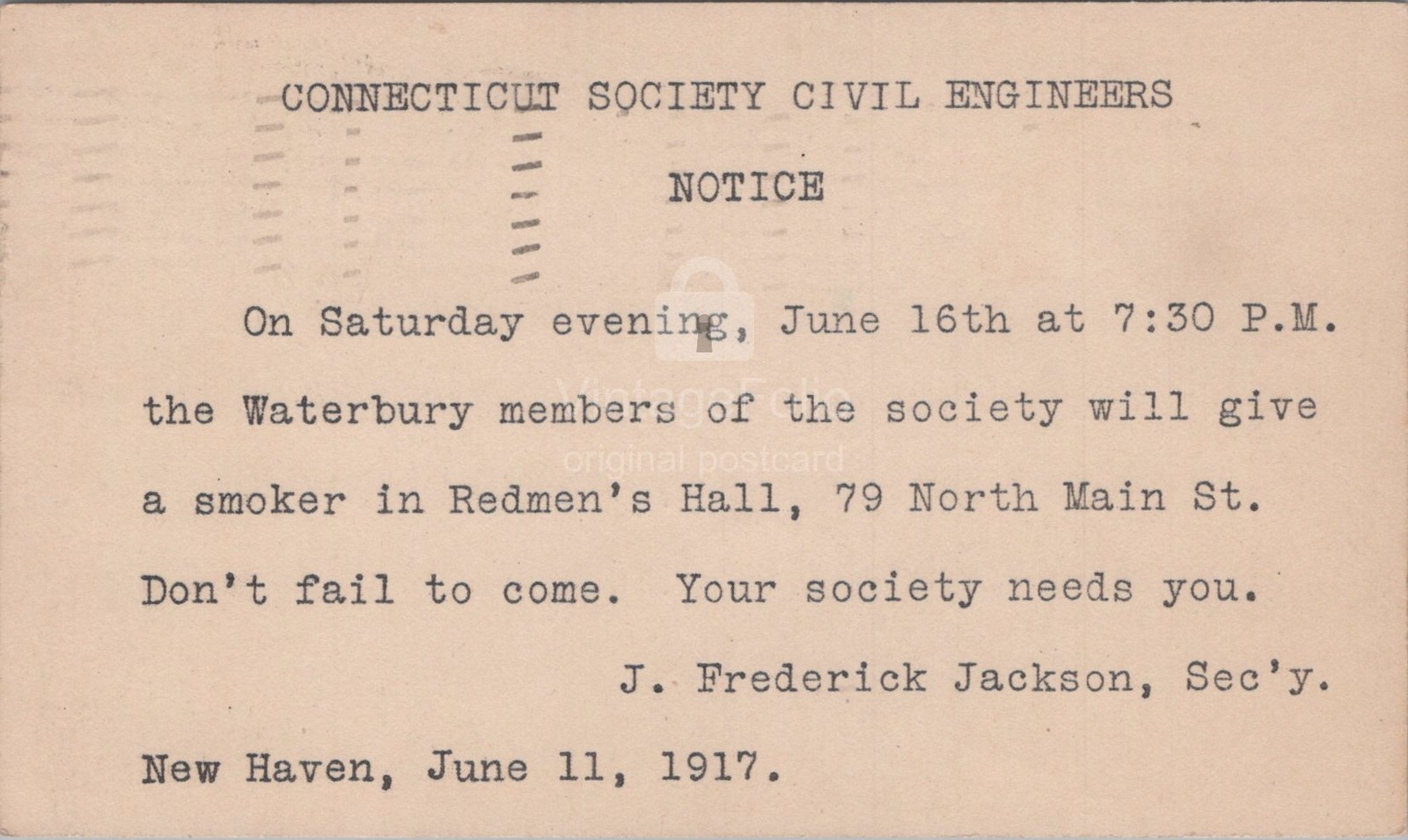 Connecticut Civil Engineers Redmens Hall Waterbury CT Liberty Loan 1917 Postcard