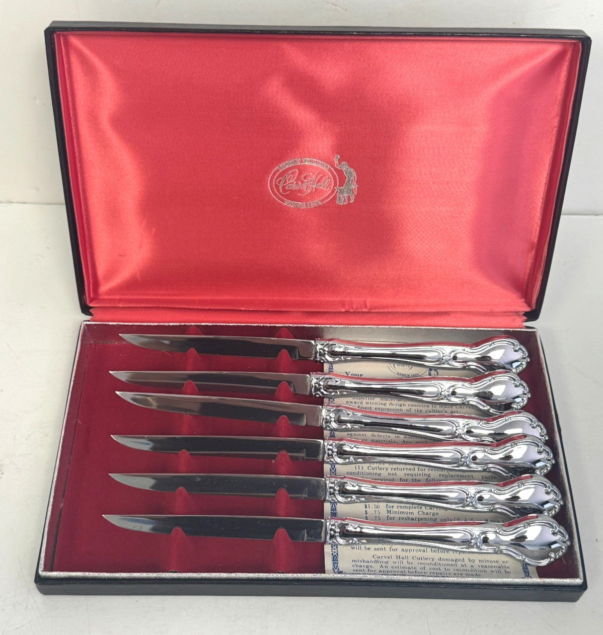 MINT x6 Vintage Carvel Hall Merrimack Steak Knives with Box & Cert