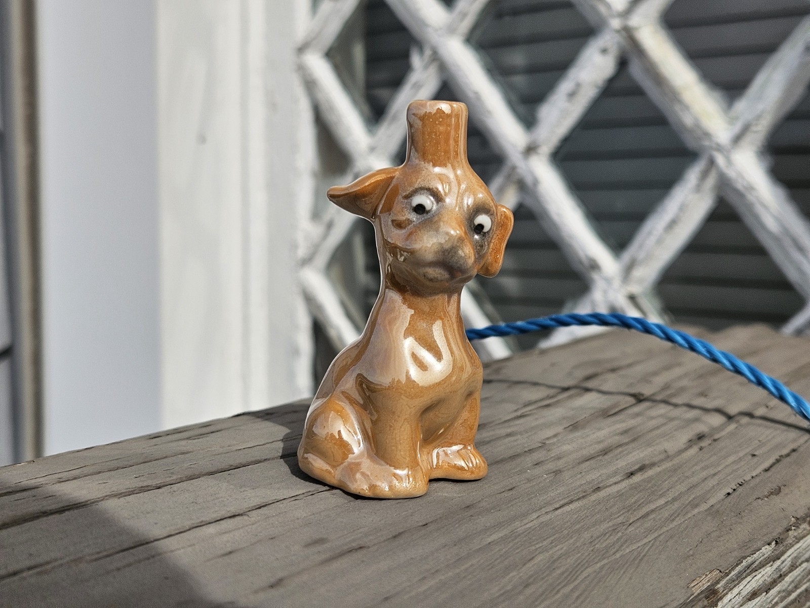 Vintage Crown Top Perfume Bottle, Googly Eyed Ceramic Dog Figurine, Antique MCM