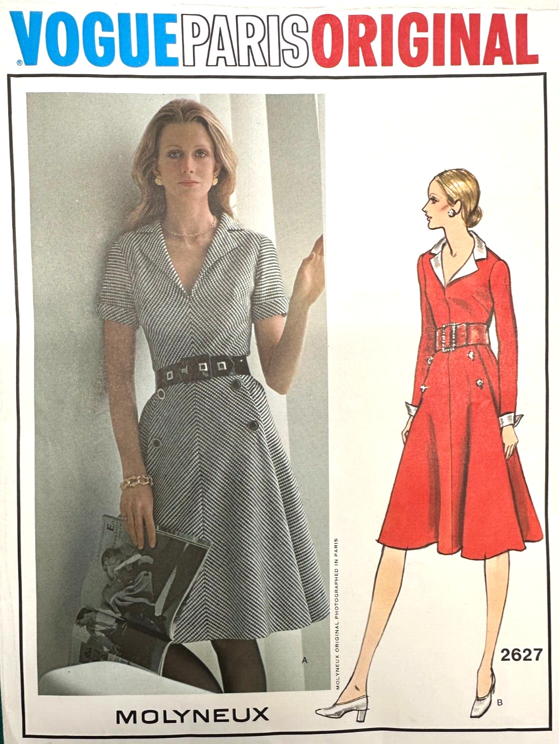 Vintage 1971 Molyneux VOGUE Paris Original Shirt Dress Pattern 2627 Sz10 B32