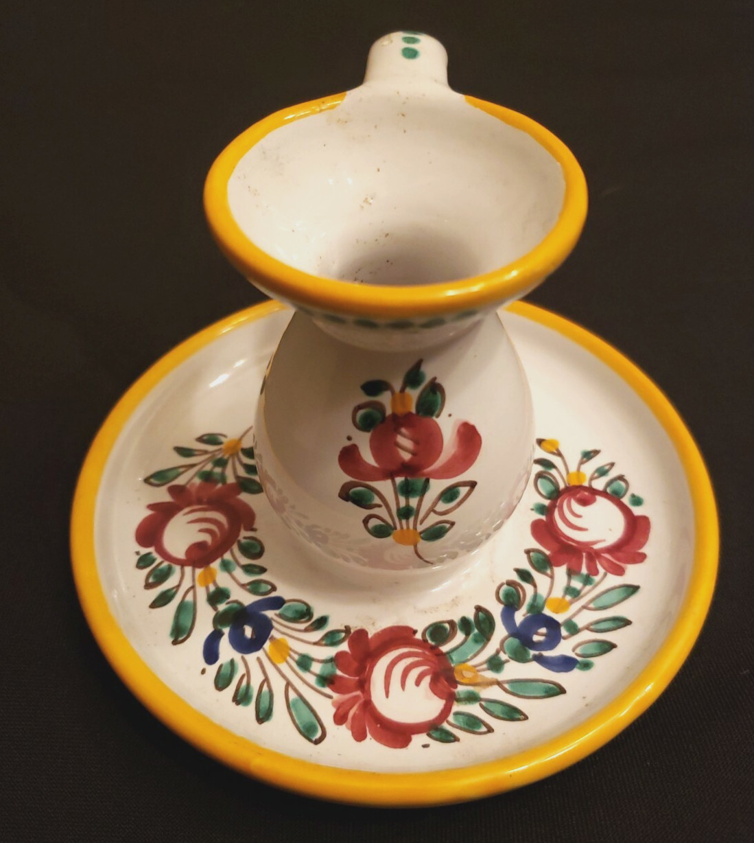 Vtg Modra Czechoslovakia Ceramic Candlestick Holder Majolica Slovak Folk Art