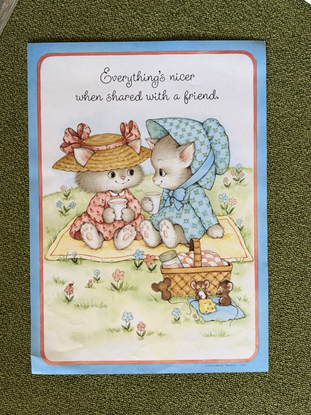 Vintage 1981 Hallmark Mary Hamilton Kitten Poster Picnic Everything’s Nicer NOS