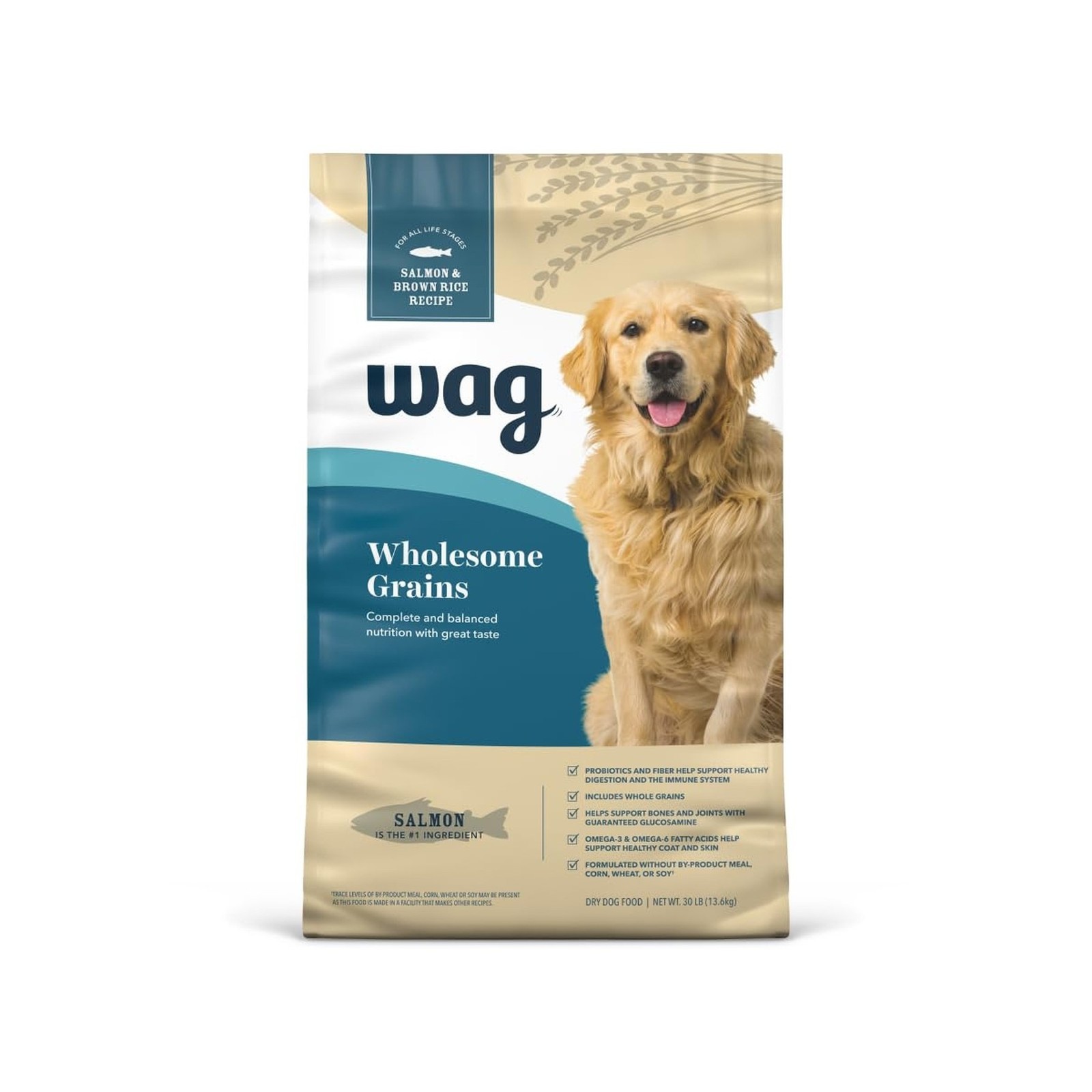 Amazon Brand - Wag Wholesome Grains Dry Dog Food with Salmon and Brown Rice, ...