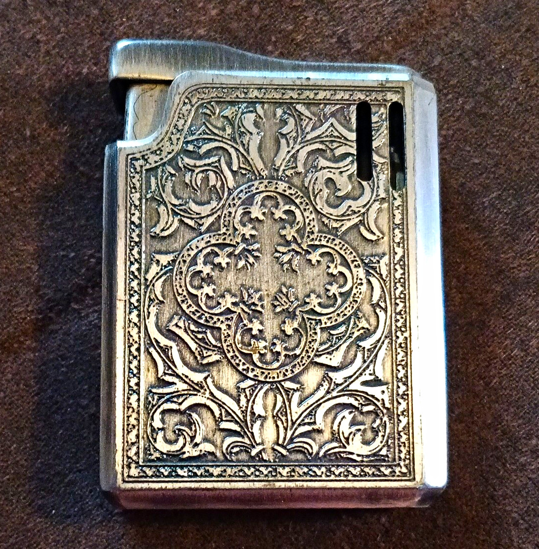 Colibri Japan Engraved Floral Pattern Silver Tone Collectible Pocket Lighter
