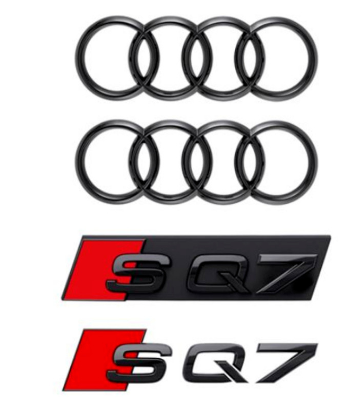 Audi SQ7 Gloss Black Set of 4 Front Rear Rings Badge Grill Boot Lid Trunk Emblem
