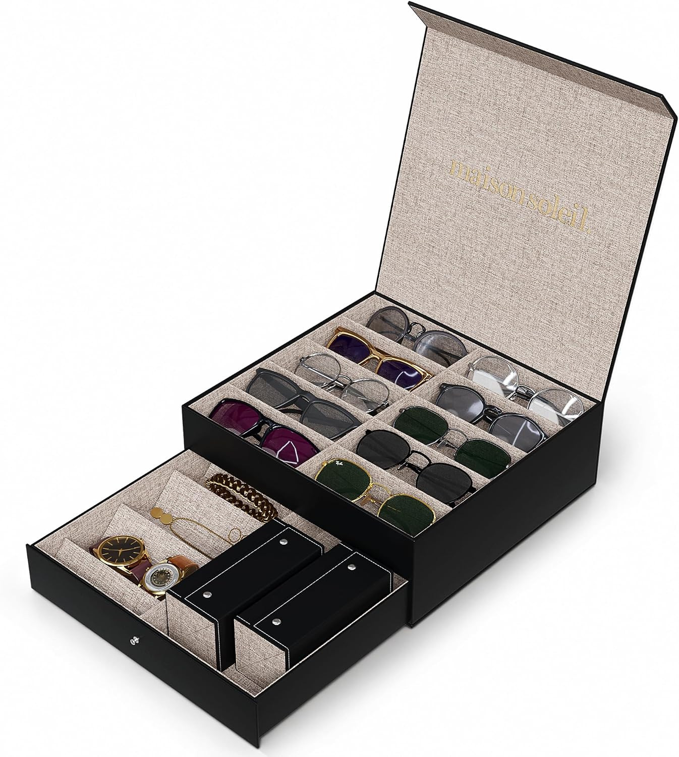 Up to 18 Slots Multiples Glasses Case Organizer-Sunglasses Case for Woman Men wi