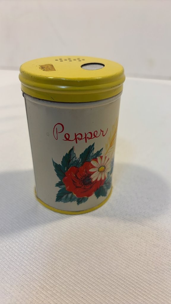 Vintage Floral Pepper Shaker Tin