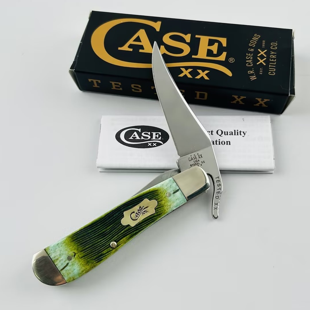 Case XX Barnboard Jig Lime Green Bone RussLock #61043 Pocket Knife