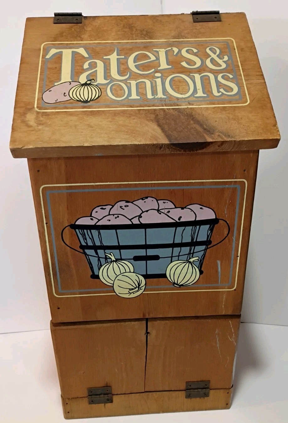VTG Wood Vegetable Potatoes Taters Storage Bin Farm Primitive Country Box Graphi