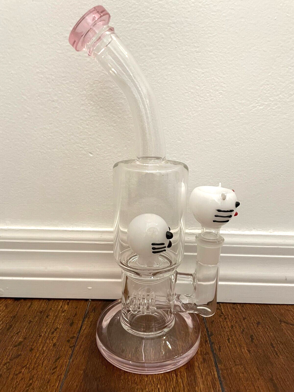 11” Premium Glass Water Pipe Hello Kitty Disco Perc Pink 18mm