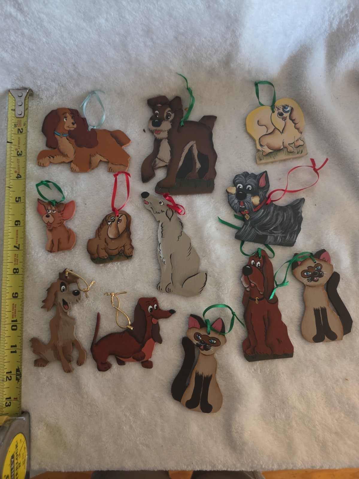 12pc Vintage Disney Lady & the Tramp Wood Ornaments Hand Painted Signed J. Lee