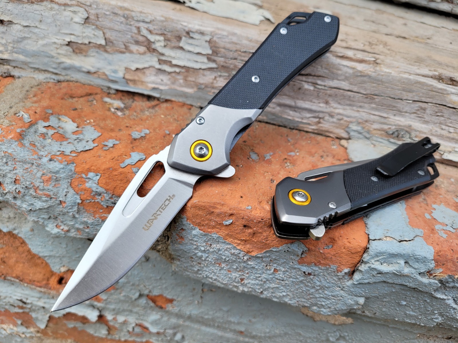 G10 Pocket Knife Blade Tip Up Carry Spring Assisted Flipper Black Gray EDC