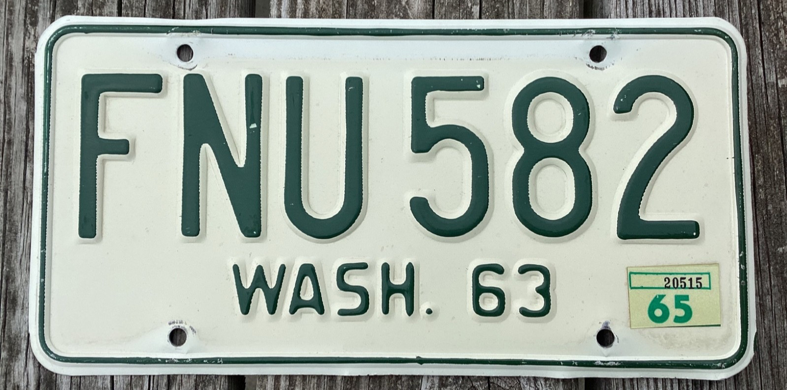 1964 1965 WASHINGTON LICENSE PLATE FNU582 FRANKLIN COUNTY PASCO SQUARE DATE
