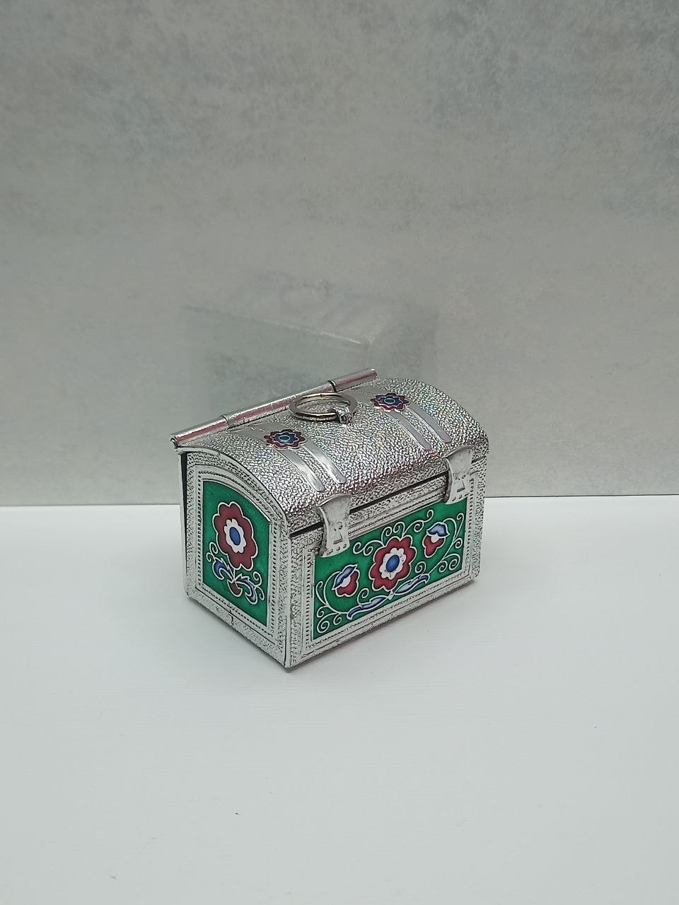 Vintage Soviet Enamel Trunk Trinket Box, 1960s USSR Metal Jewelry Casket Miniatu