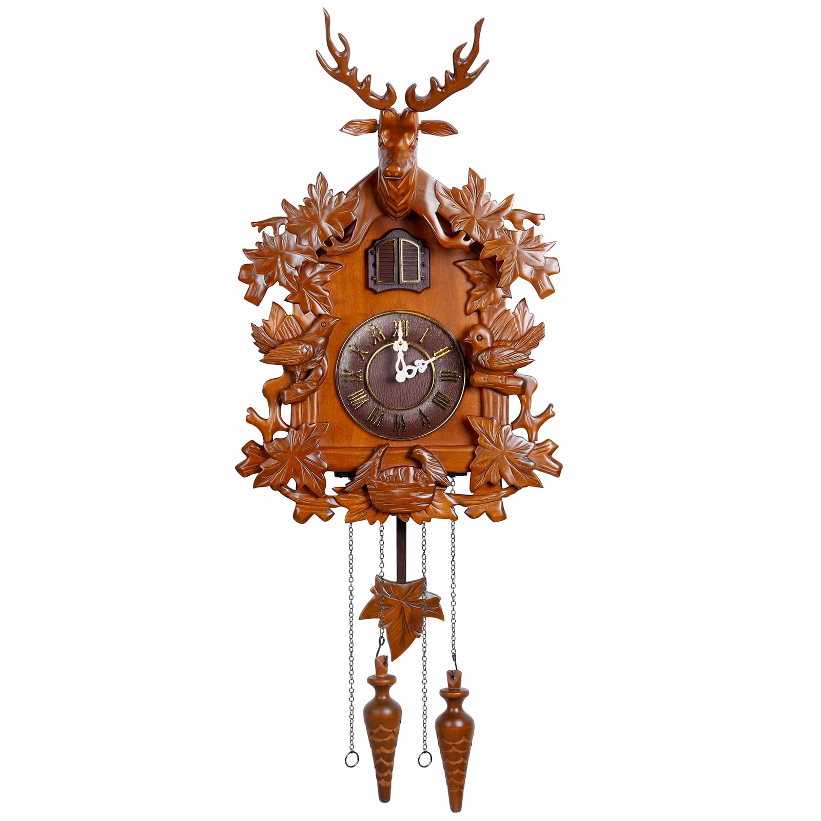 Kendal Handcrafted Solid Wood Cuckoo Clock w/ Night Silencer & Antler Decoration